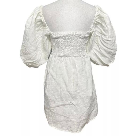 Tuckernuck Dress Puff Sleeve Linen Annie Smocked Mini White Women's Size Large - Picture 3 of 10